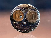 218 - BROOCH | Dreaming Eyes, silver, gold, Cent and Penny, diamonds, Starlight Coin