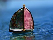 324 - BROOCH | Two Spirits, SS, gold, Cobalt Calcite, Paua, diamond, Ocean Art