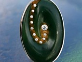 360 - BROOCH | The Beginning, SS, gold, gold plated, Maori Jade, diamonds, Golden Green