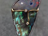 370 - BROSCHE |  I come to you, Edelstahl, Boulder Opal, Paua, Brillanten, Saphir, Gem / Ocean Art
