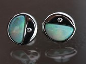 369 - OHRSTECKER | Opal Bagel, Edelstahl, Opale, Brillanten, Turn Art