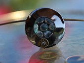 392 - ANH�NGER | Op Flower, Edelstahl, Gold, Bergkristall Op Stein, Paua, Brillant, Op Art
