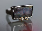 375 - RING | Panorama View, Edelstahl, Gold, Boulder Opal, Brillanten, Gem Art