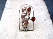 44 |  Brooch, White Gold, Pearls, Diamond, Ruby, Fire Opal, Pair 1977