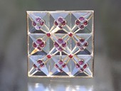 70 |  Brooch, Illusion, Gold, Rock Crystal Op Stones, Rubies, Op Art 1988
