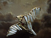 97  |  Brooch, Over the Clouds, Gold, Silver, Wing Pearls, Ruby, Diamond, Vom Fliegen 1998