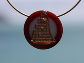 387 - PENDANT | Sail Flower, stainless steel, gold, carnelian / agate disc, diamonds, Ocean Art
