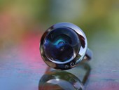 394 - RING | See You, stainless steel, rock crystal op stone, diamonds, Op Art